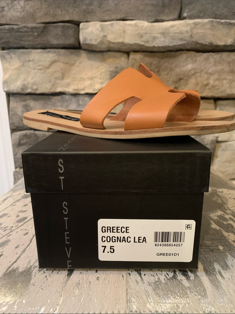 Steven By Steve Madden Cognac Tan Leather Slip-On Sandals - Picture 7 of 7